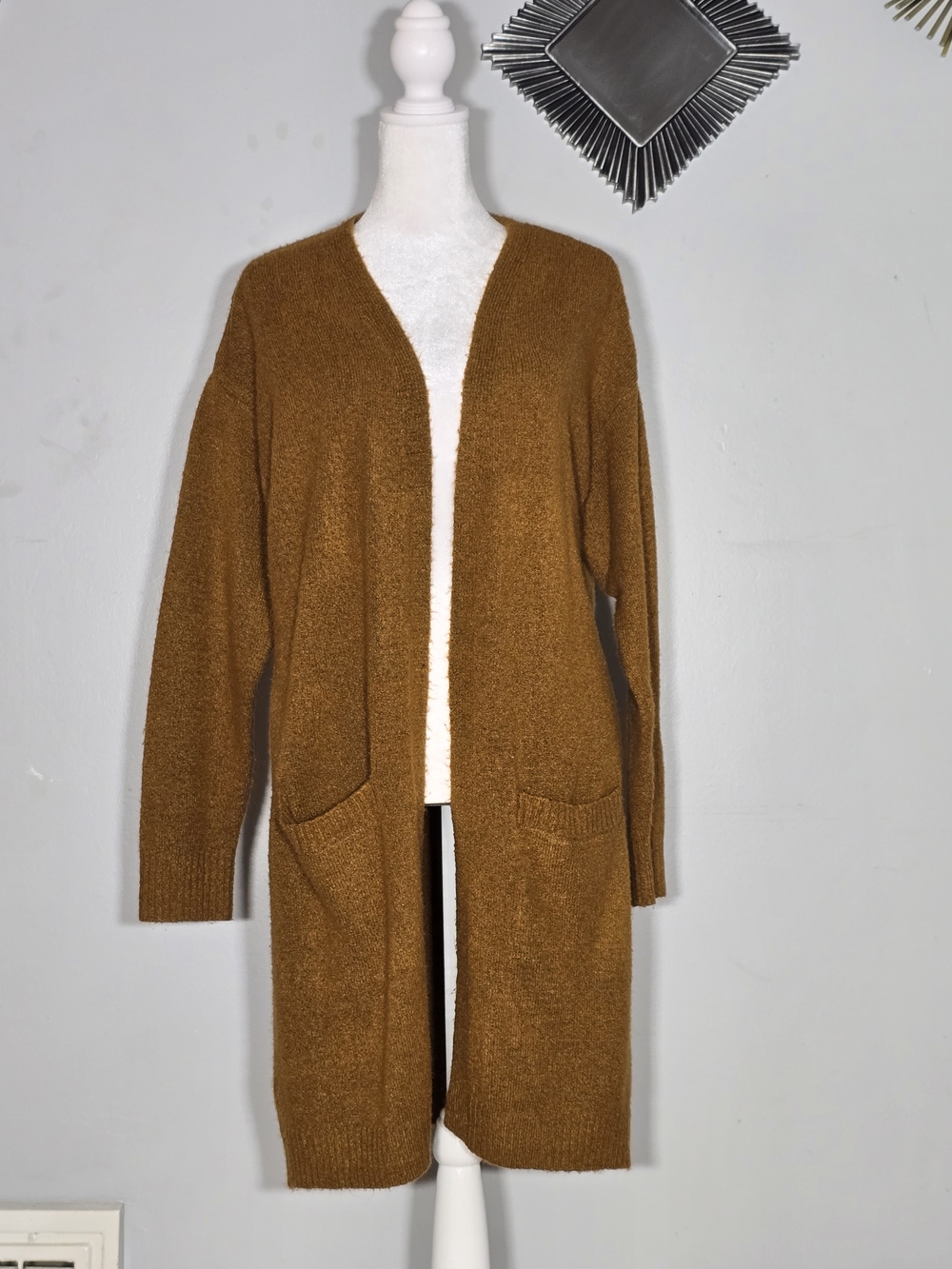 Forever 21 Open-Front Long Cardigan in Camel Brown
